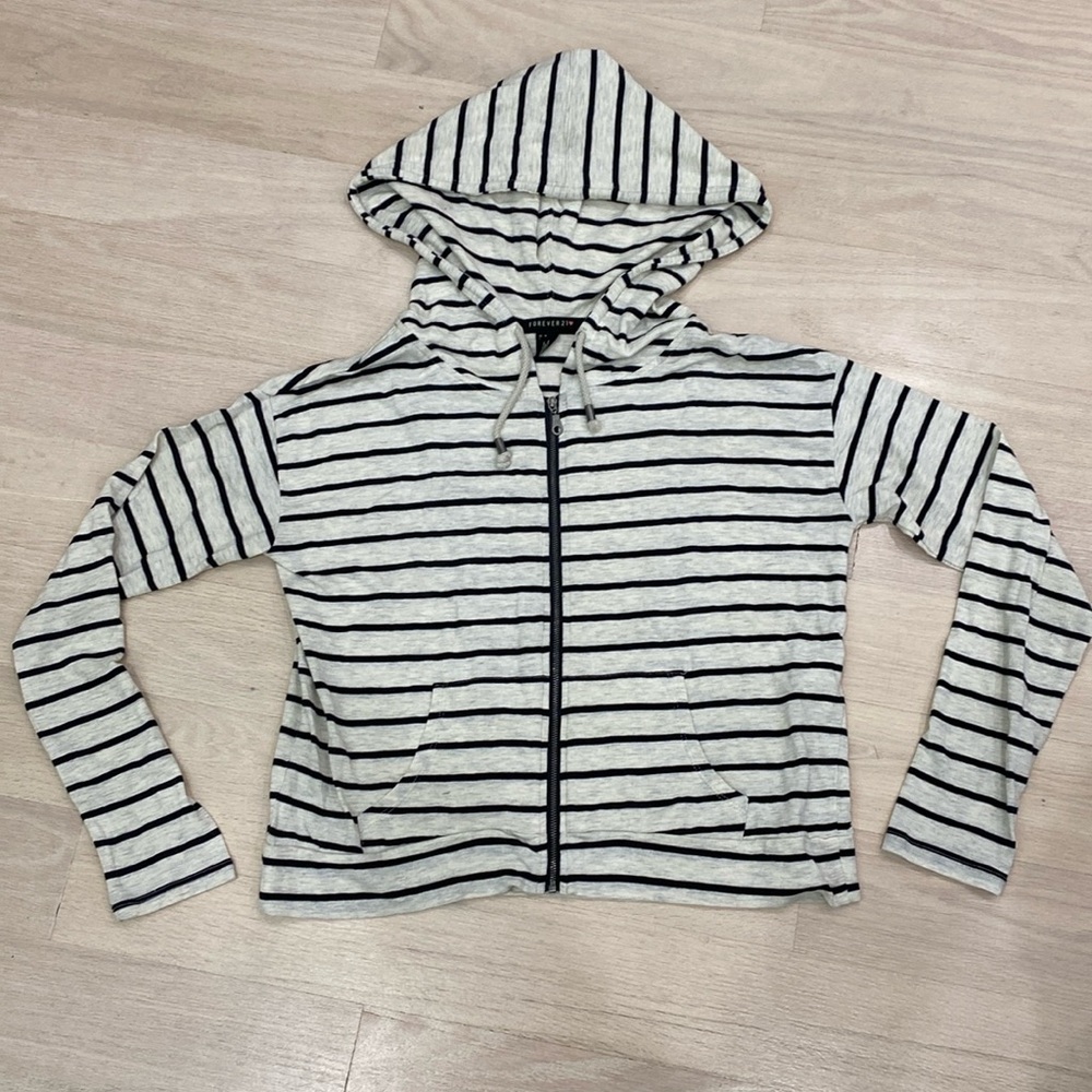 Forever 21 Striped Zip-Up Hoodie - Small